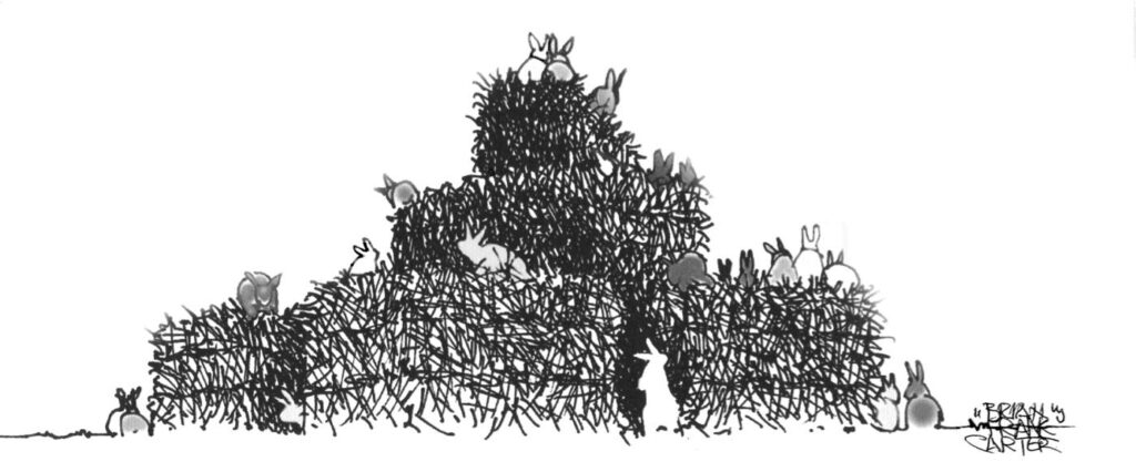 illustration of rabbits and hay bales