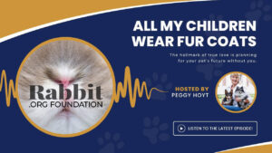 Graphic for Peggy Hoyt's All My Friends Wear Fur Podcast with the Rabbit.org foundation logo